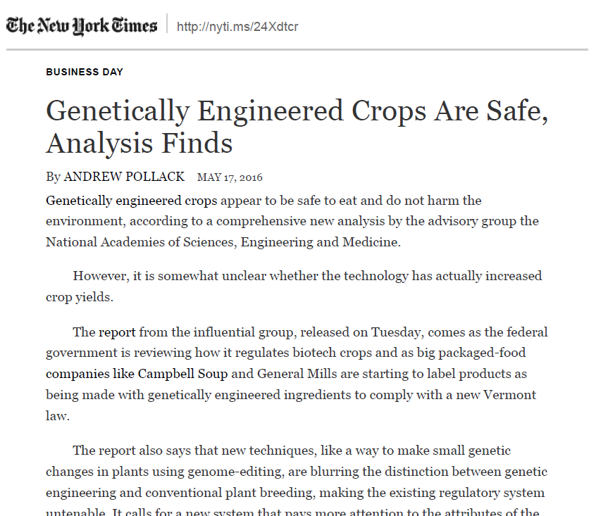 Genetically Engineered Crops Are Safe, Analysis Finds